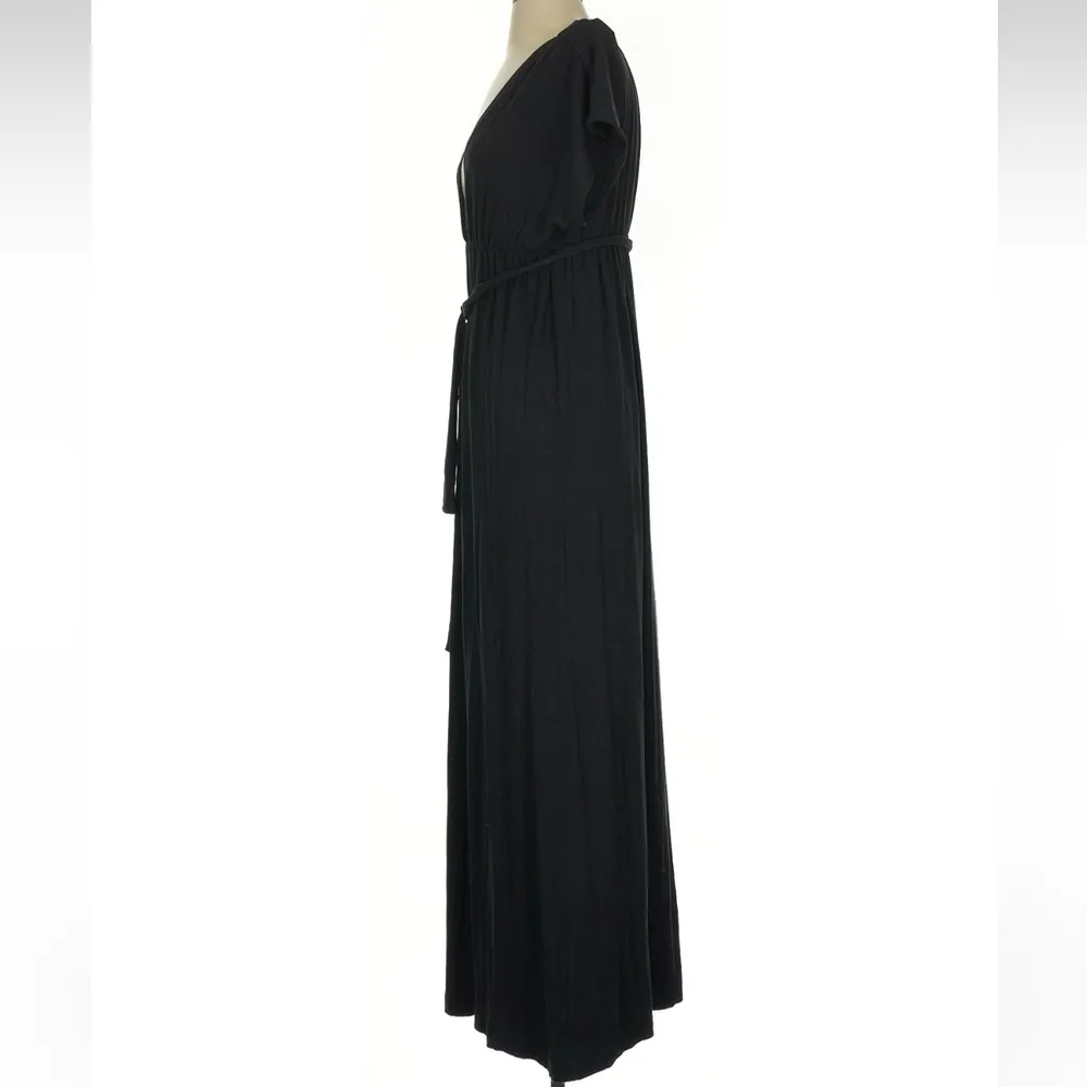 J. Crew Classic V-Neck Black Stretchy Belted Ruched Maxi Dress Women’s Size XXS - Image 4