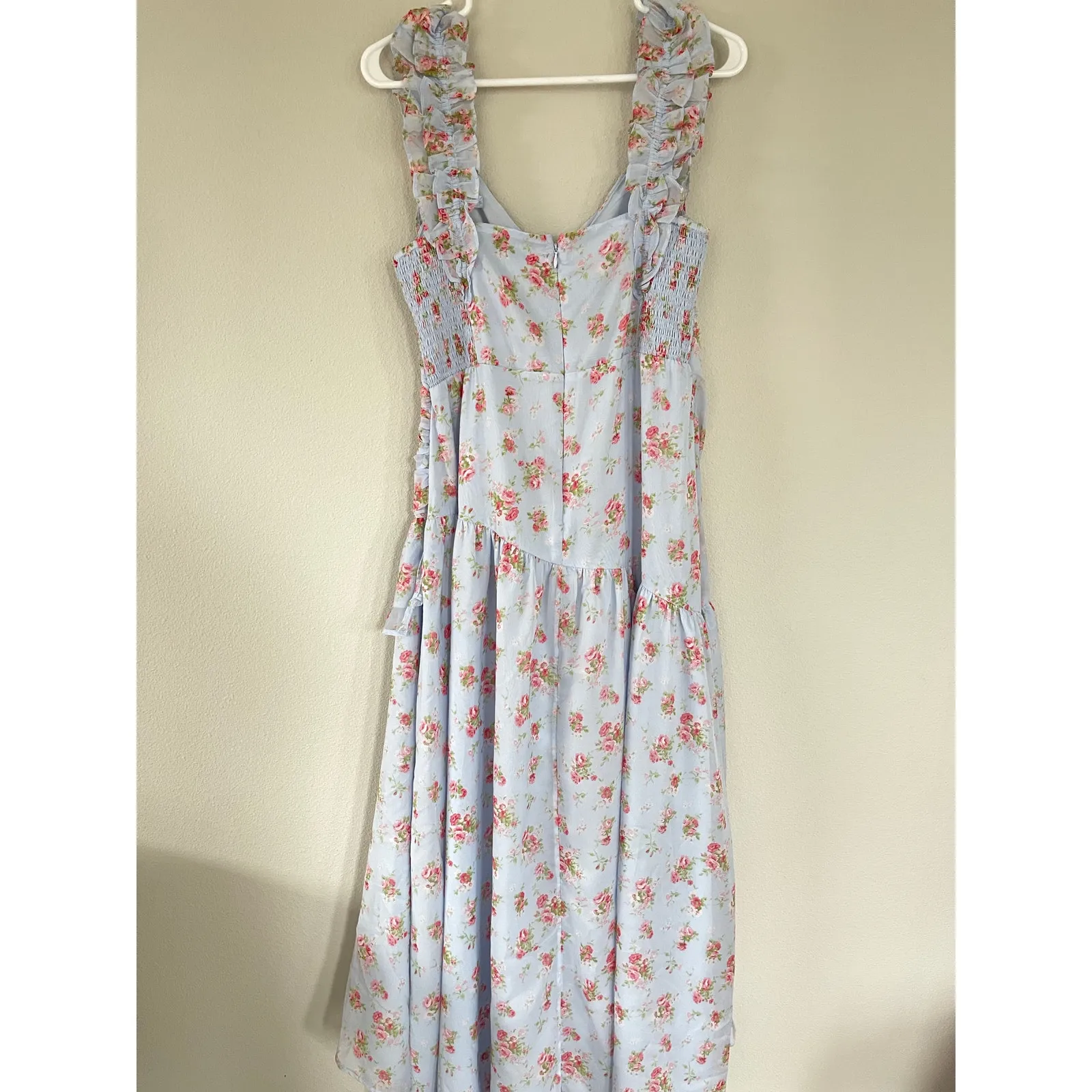 NWT Abercrombie & Fitch Blue Floral Ruffle High Low Maxi Dress (L) - Image 7