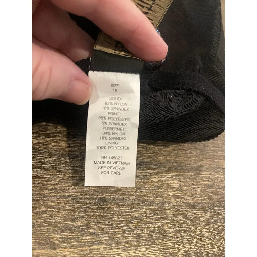 GREAT LENGTHS BY LONGITUDE Size 16 Multi Jungle Crossover Halter Swimsuit Beach Black - Image 9