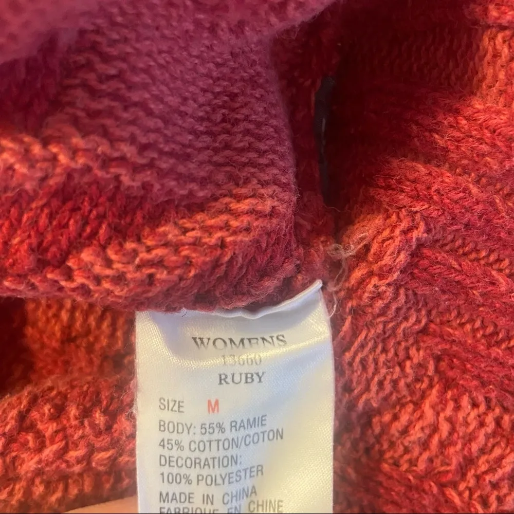 Woolich Sweater Women’s Med Ruby Snowflake Red Cotton V-Neck Embossed Gorp Di… - Image 4