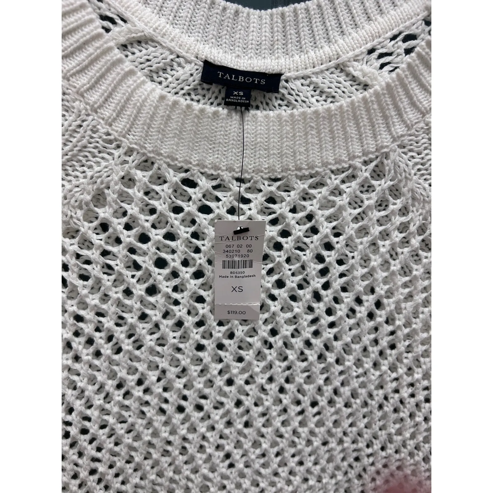 Talbots White Crochet Knit Poncho Sweater Top XS Button Side - Image 6