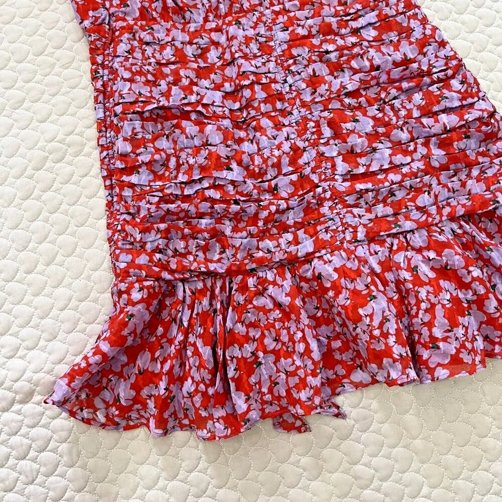 $495 NWOT Tanya Taylor Zora Floral Silk Blend Mini Dress 4 Puff Ruched Sleeve - Image 12