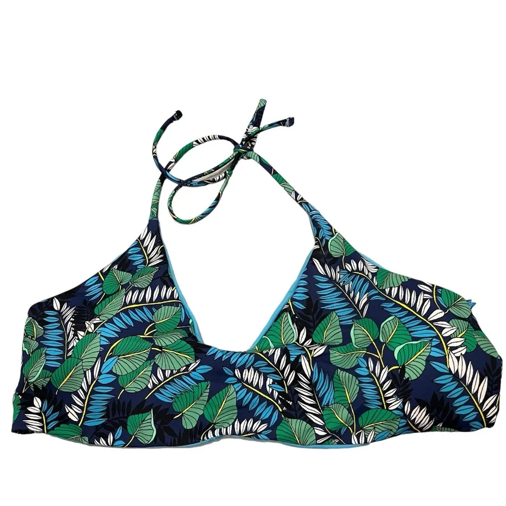 Ann Taylor Loft Beach Reversible Beach Palm & Ocean Blue Bikini Top - Image 7