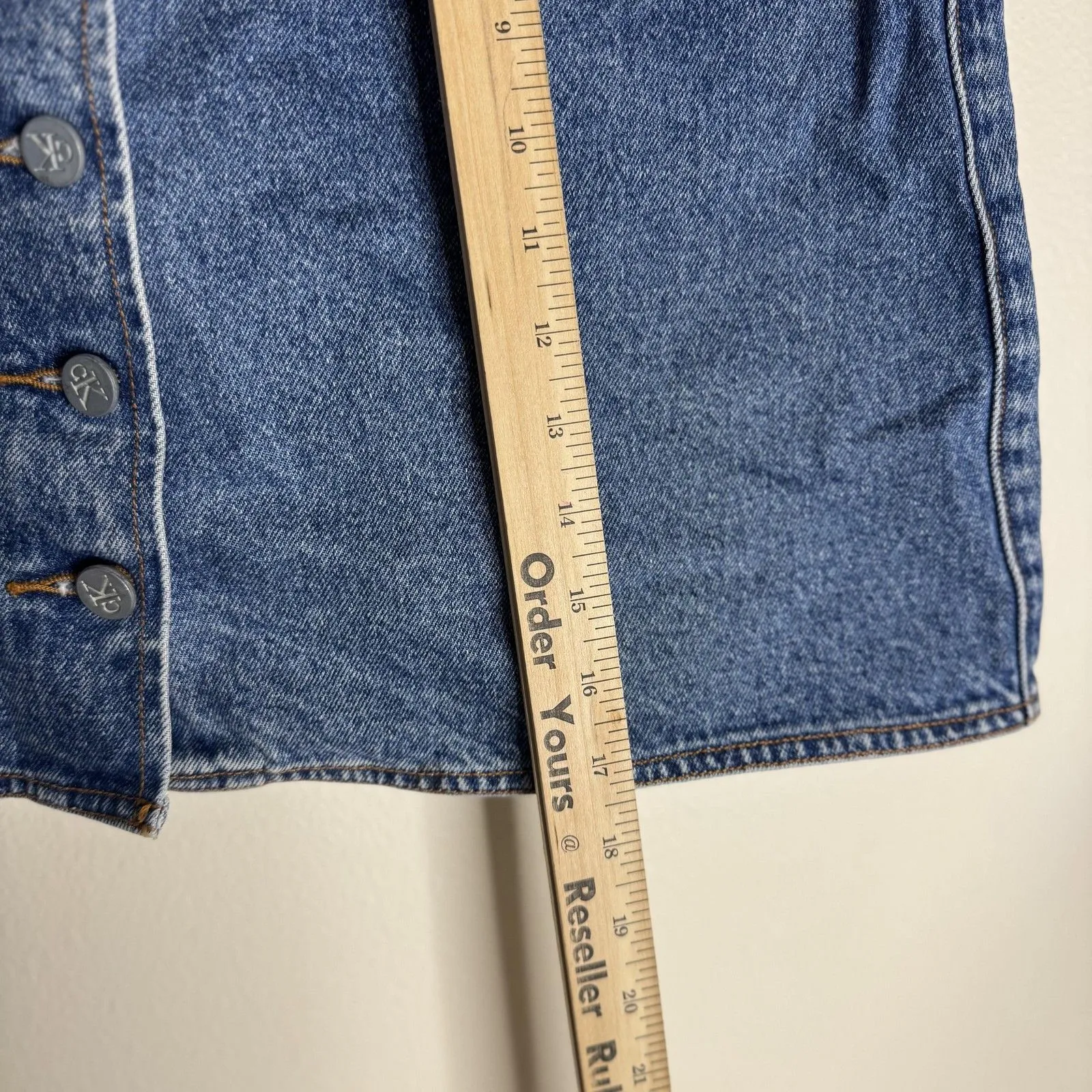 Calvin Klein Skirt Womens 11 Denim Button Front High Waist Mini y2k Style retro - Image 7