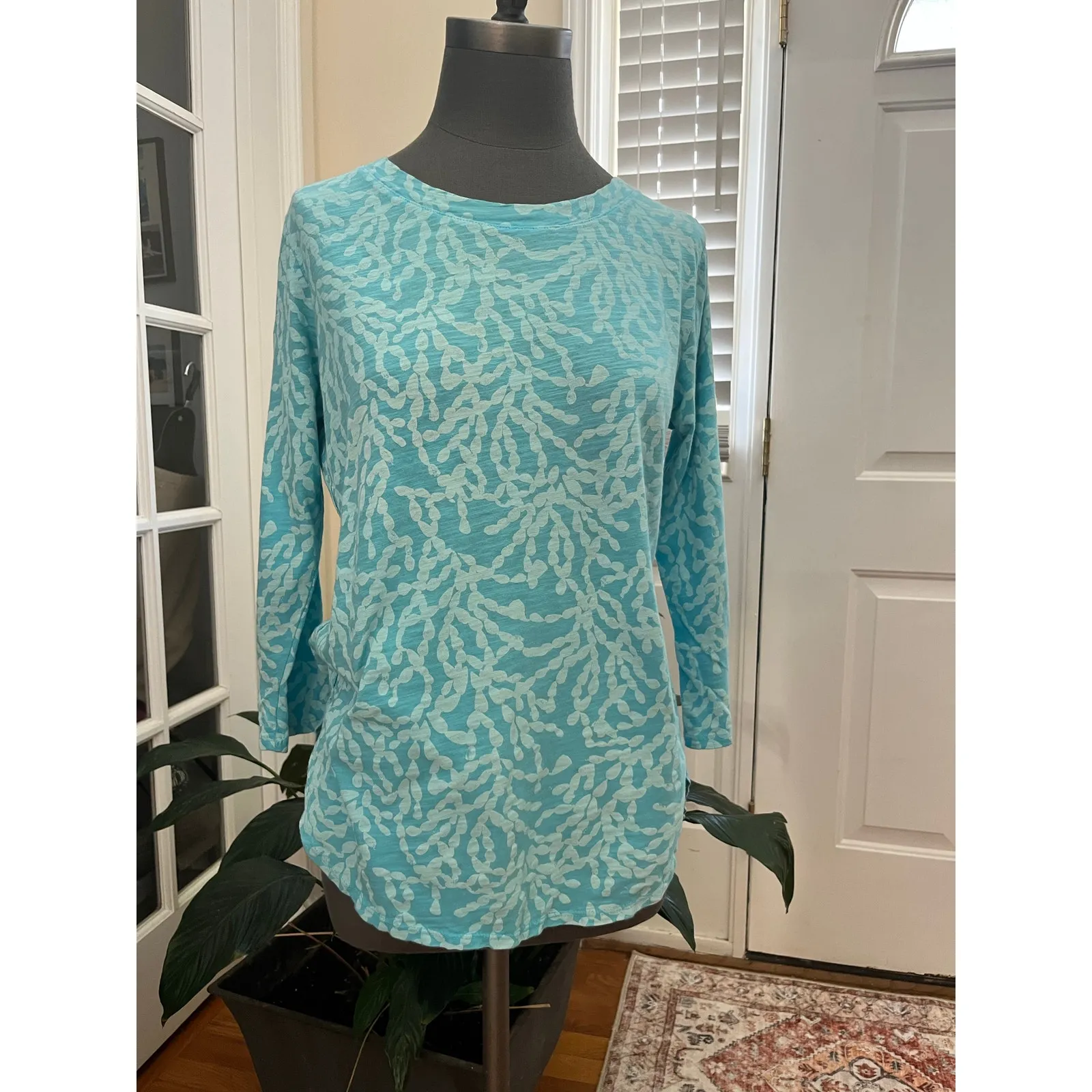 Fresh Produce Abstract Print Cotton 3/4 Length Sleeves Crew Neck Top XS USA - Image 10