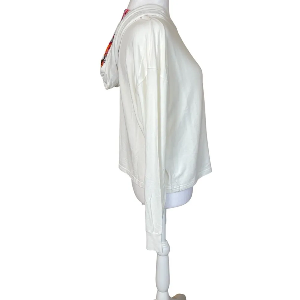 Vera Bradley Womens Cream with Floral Hood Hoodie Lightweight Sweatshirt Large - Image 4