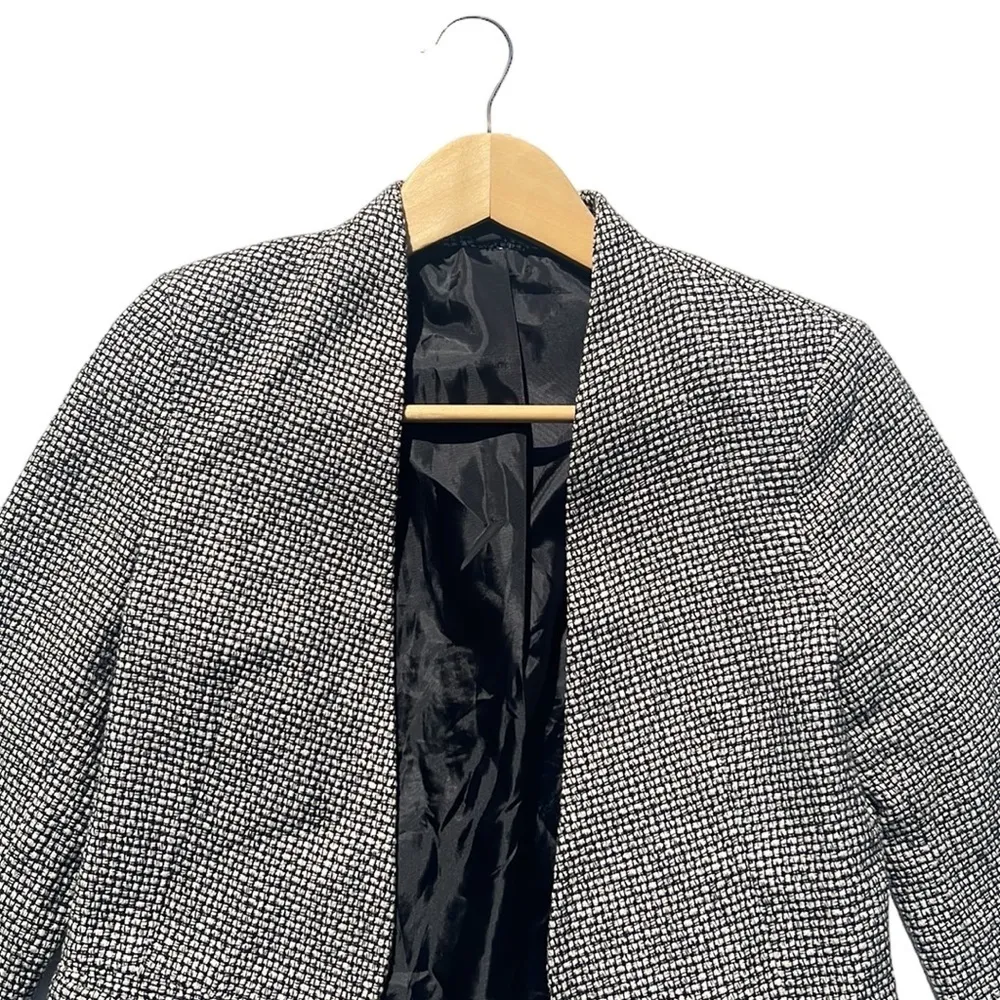 Topshop Textured Open Front Tweed Blazer Black/White Size 4 - Image 5