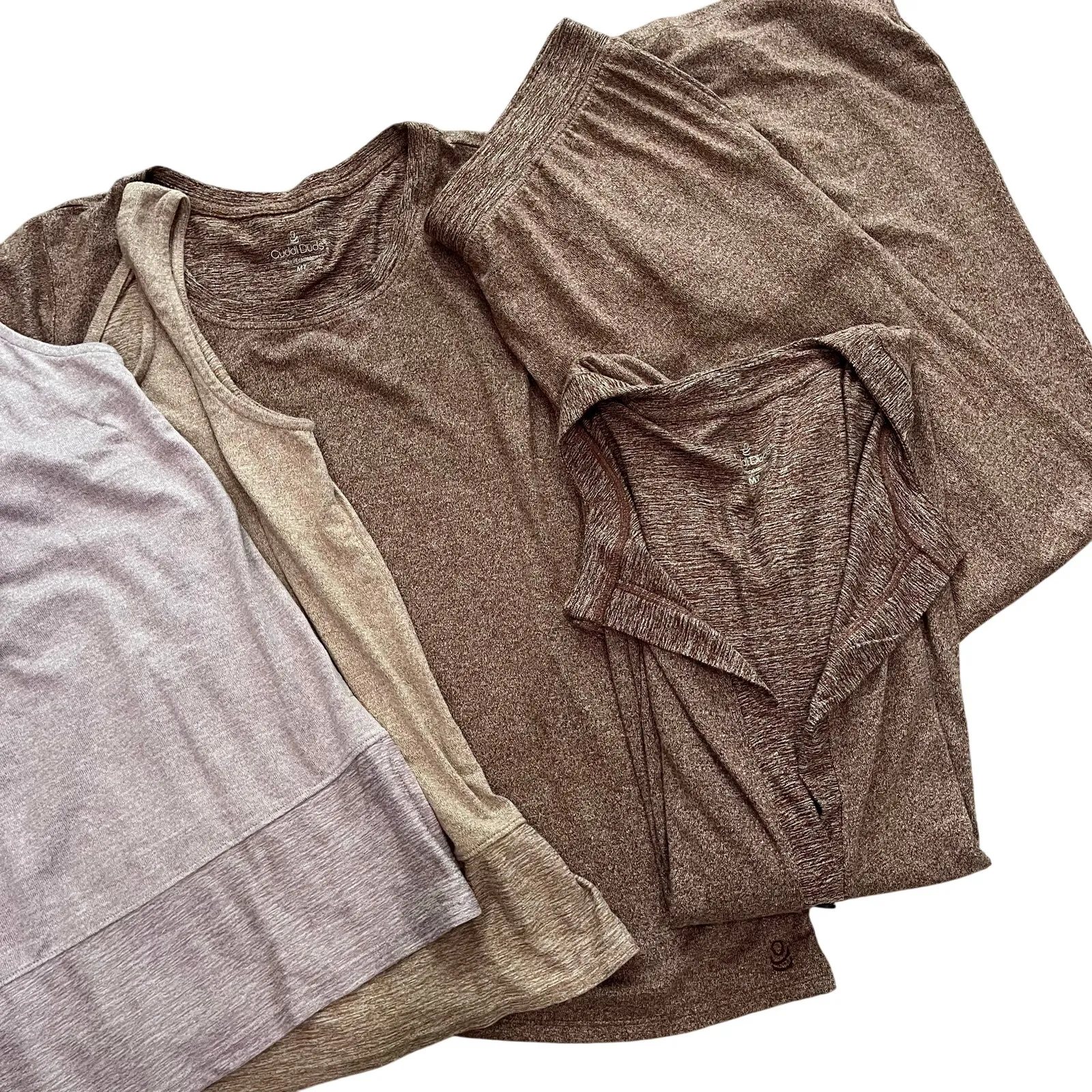 Cuddl Duds Lounge Set Bundle 5pc Tanks Tee Pants Cardigan Soft Cozy Neutral - Image 3