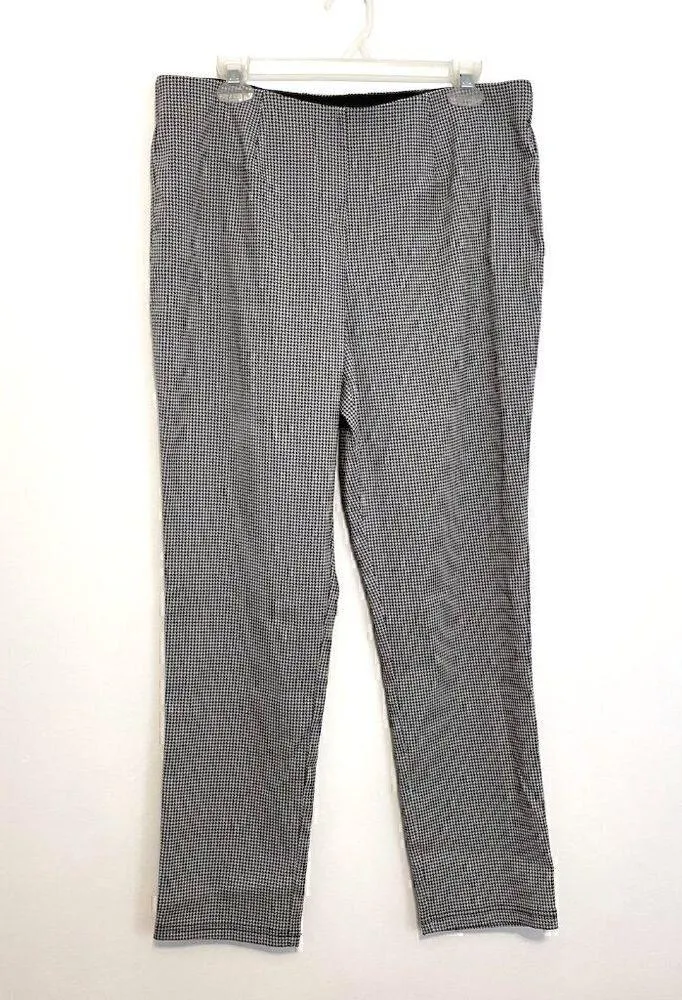 CALVIN KLEIN White Black Houndstooth Pull On Elastic Cropped ? Tapered Leg Pants - Image 2