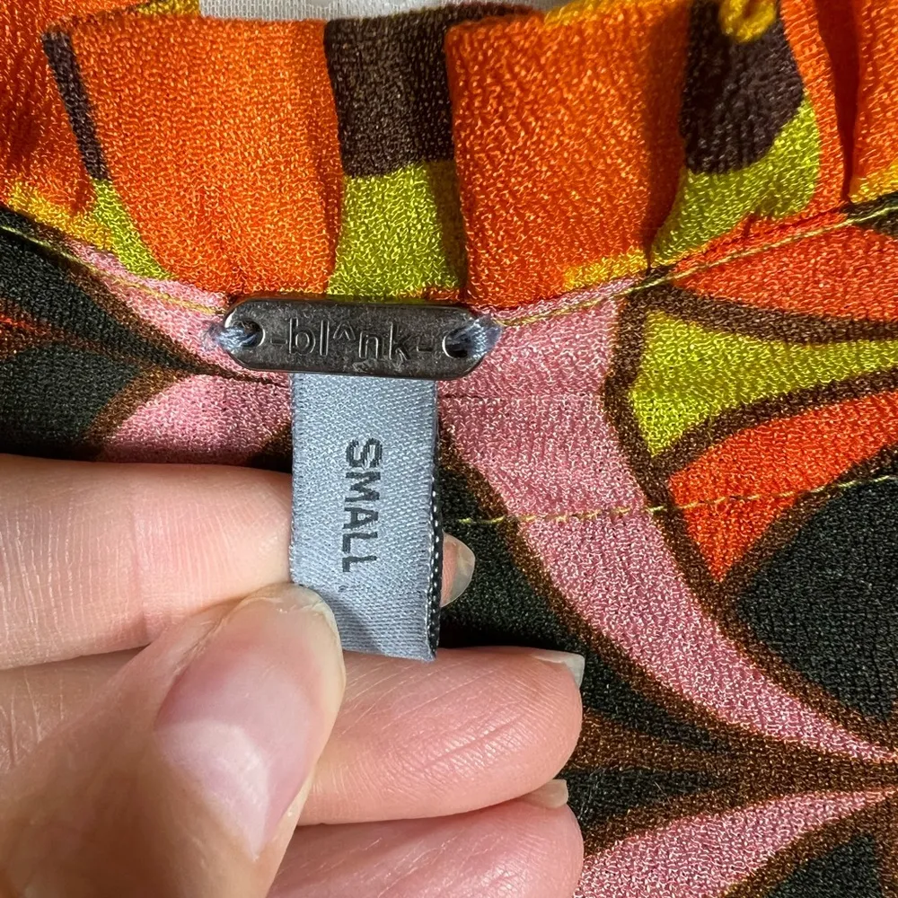 Anthropologie Blank Orange Pink Floral Puff‎ Sleeve Ruffle Top - Image 2