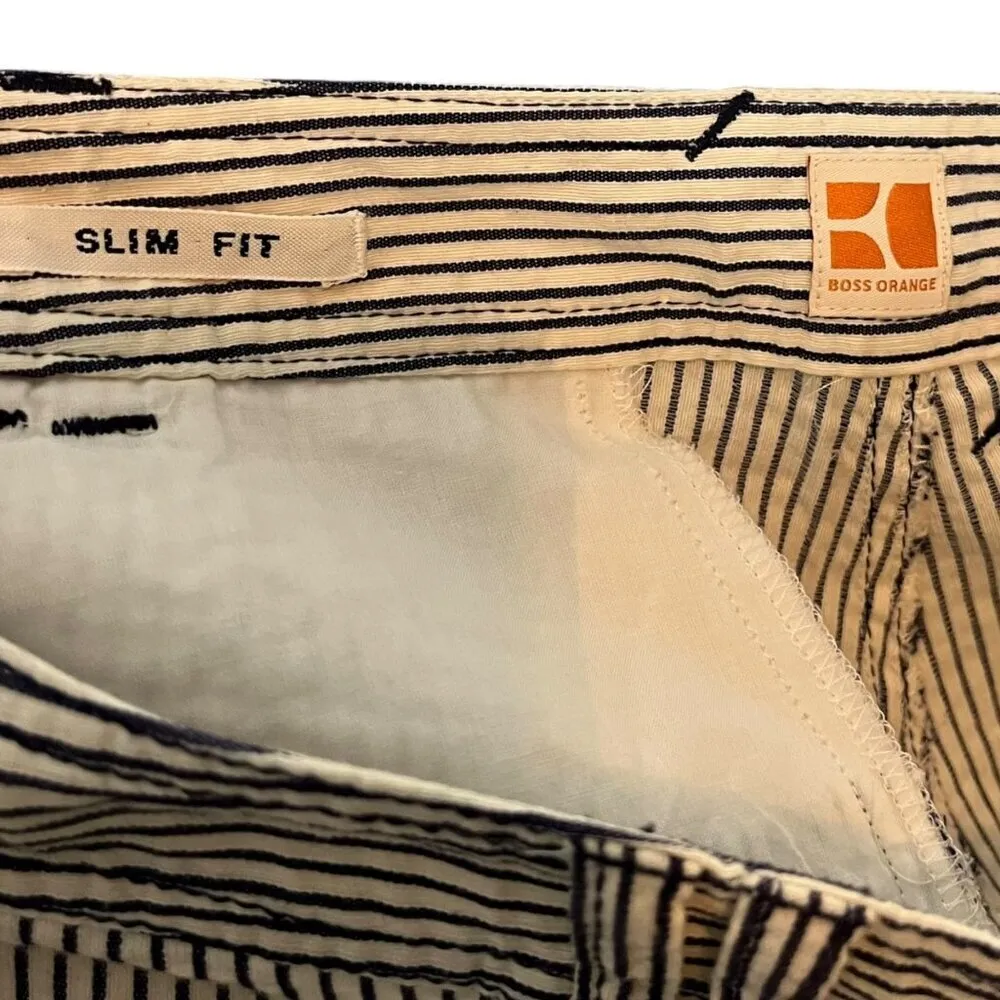 Hugo Boss Orange Women's 36x29 Pin Stripe Zip Ankle Pants Blue White Slim Fit‎ - Image 6