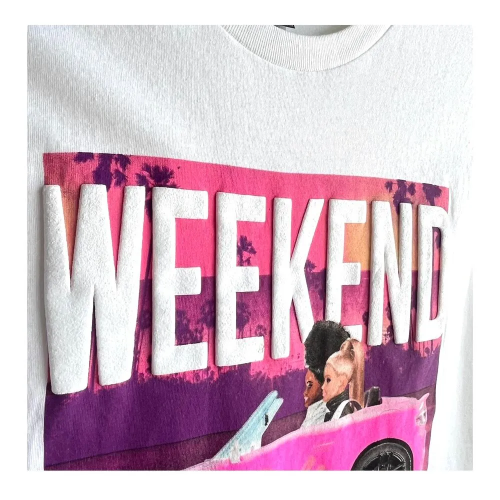 Barbie Car T SHIRT Large Weekend Vibes Puff Letters 100% Cotton Tee Gilden NWOT - Image 4