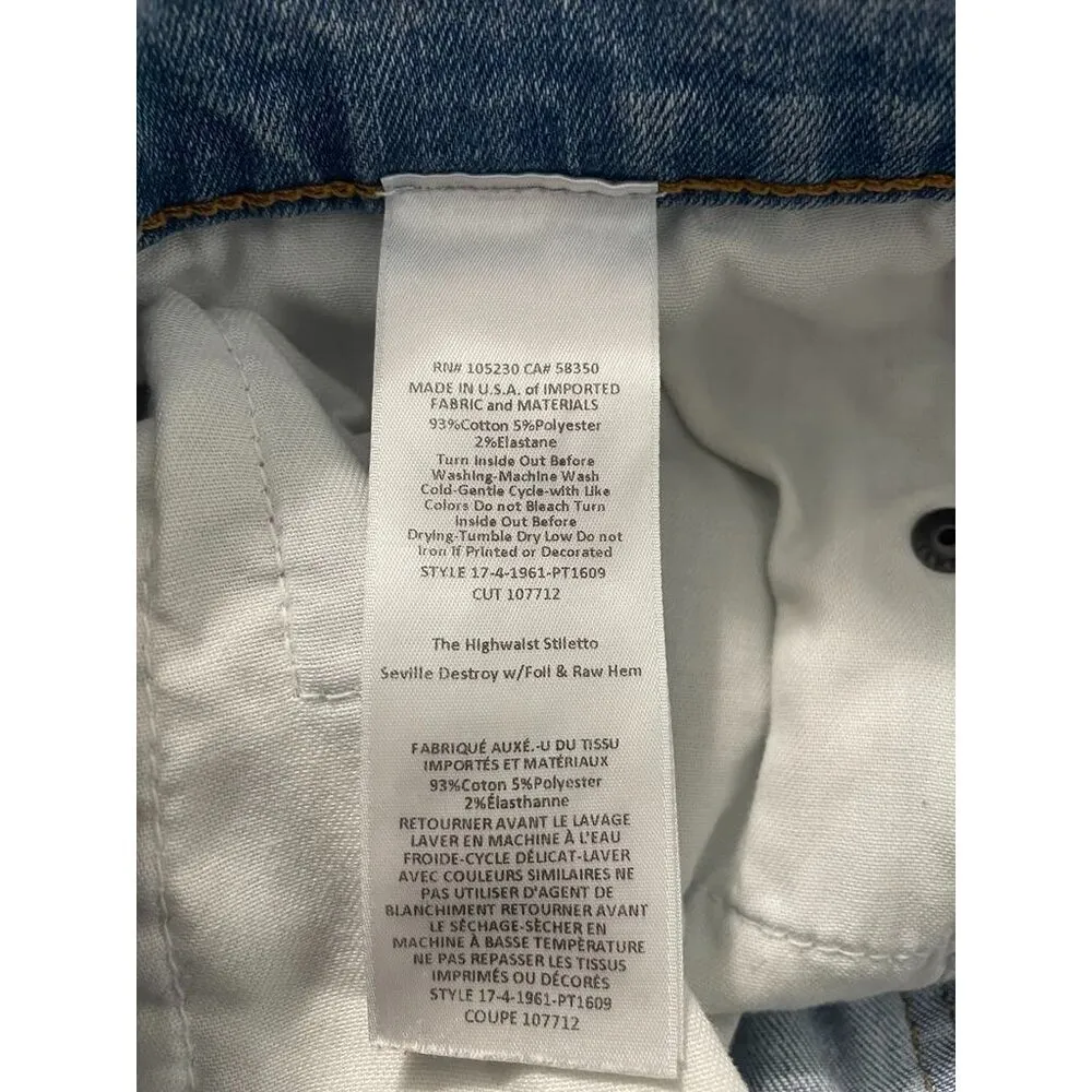 Current/Elliott Size 29 Jeans The High Waisted Stiletto Seville Foil Raw Hem - Image 7