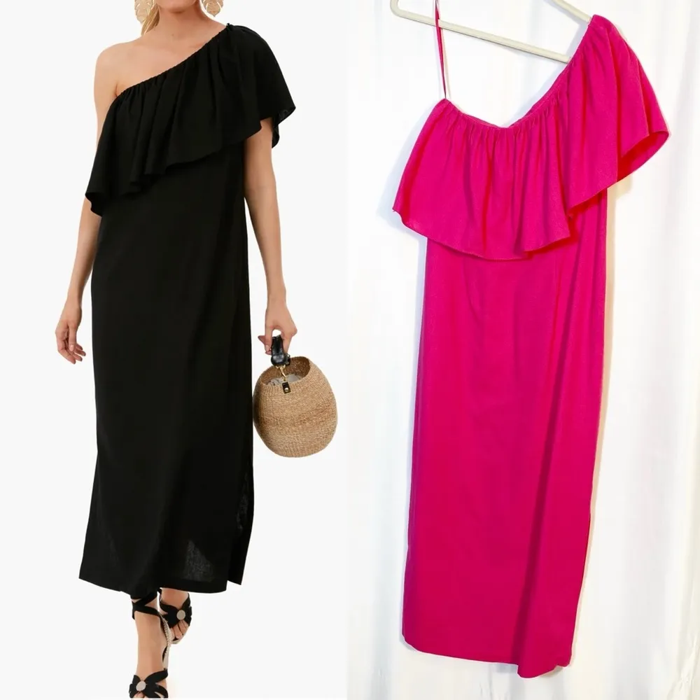 Pomander Place X Tuckernuck Florencia One Shoulder Ruffle Midi Dress Fuchsia Pink Size XS - Image 2