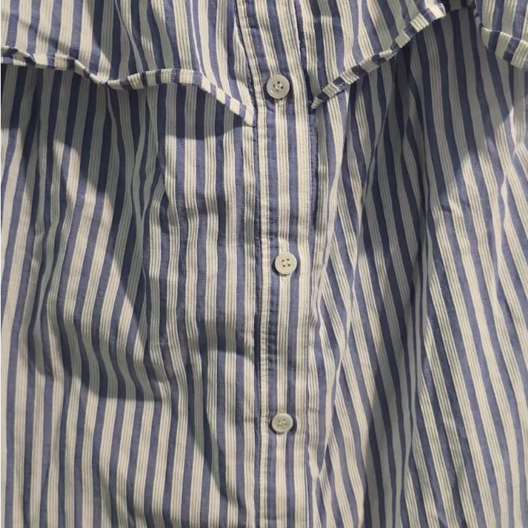 Veronica Beard Light Blue Striped Cold-Shoulder Blouse - Image 9