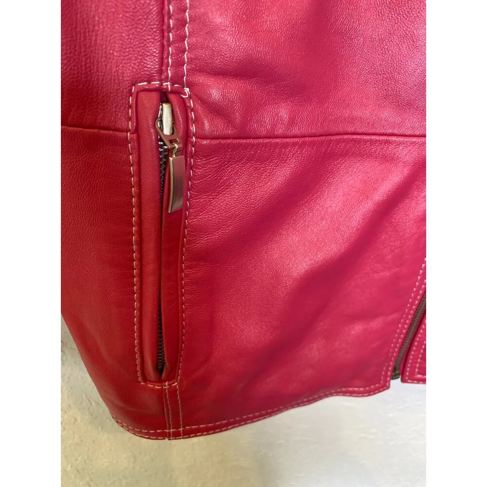 Chico’s Pink Leather Jacket Moto Zipper Jacket Sz 16 Long Sleeve Lined Pockets - Image 3