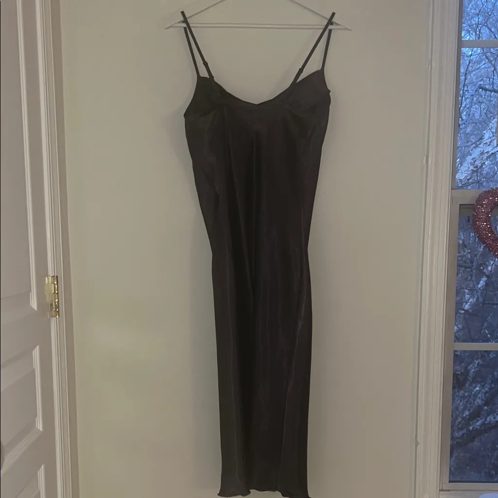 bebe Elegant Gray Satin Slip Dress - Image 4