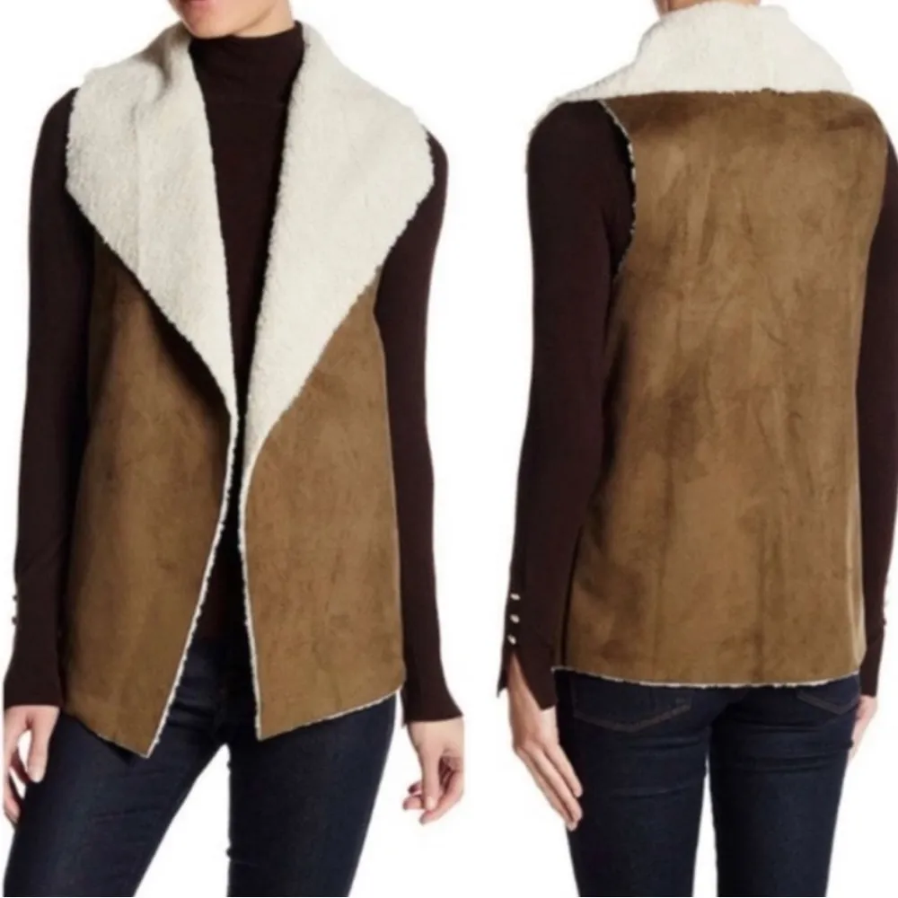 Madison & Lola Faux Suede Black Vest w/ Faux Shearling Lining Open Front 2X NWOT - Image 7