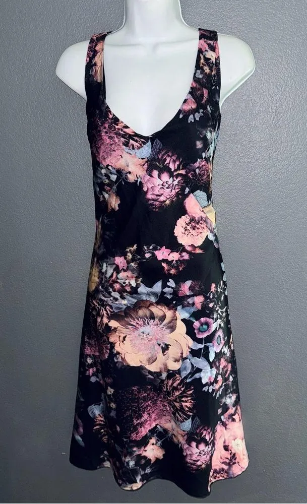 New w $249 Tags Kevin Hall Studio Black Purple Floral Slip Evening Dress Small 4 - Image 5