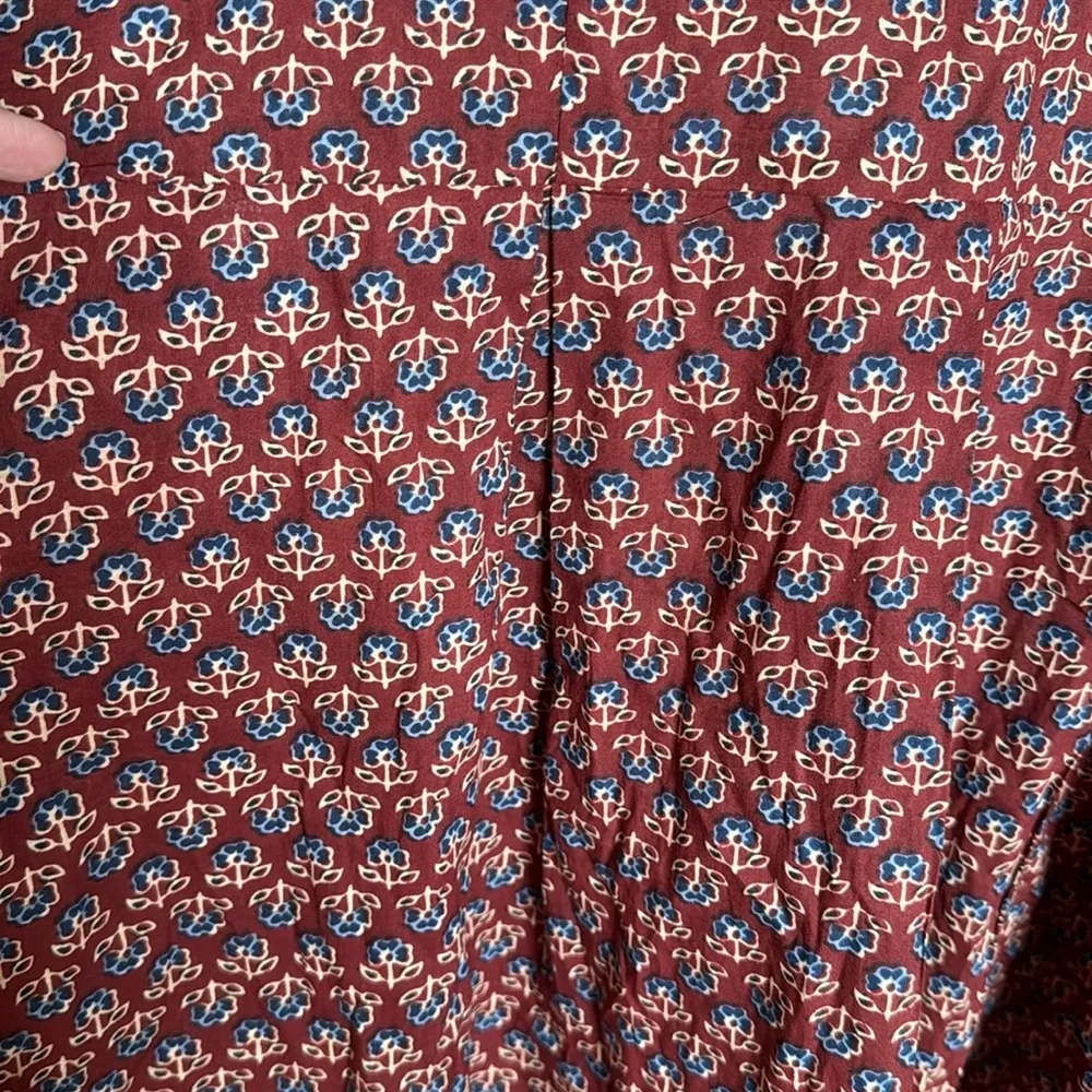 Floral Tunic Maroon Blue Tan Wooden Floral Buttons Size XXL Made in India Red - Image 6