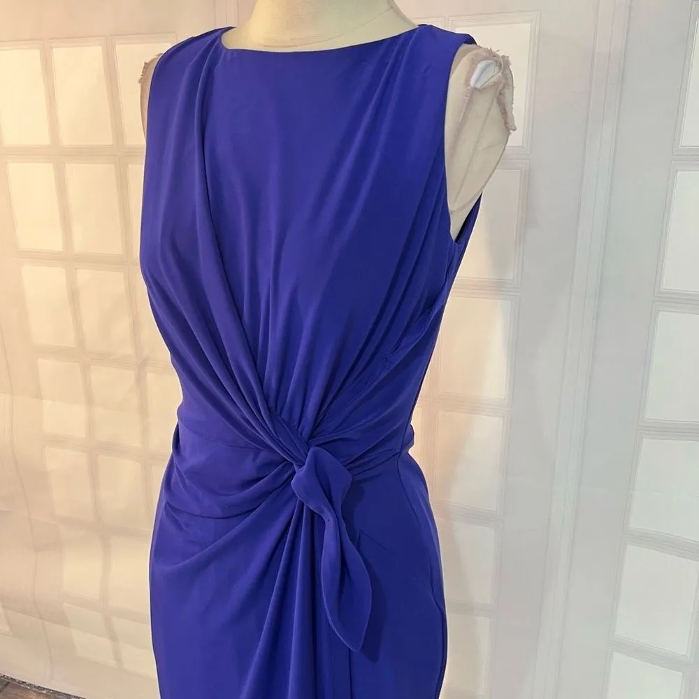 Lauren Ralph Lauren blue sleeveless tie waist attached wrap look sheath dress si - Image 2