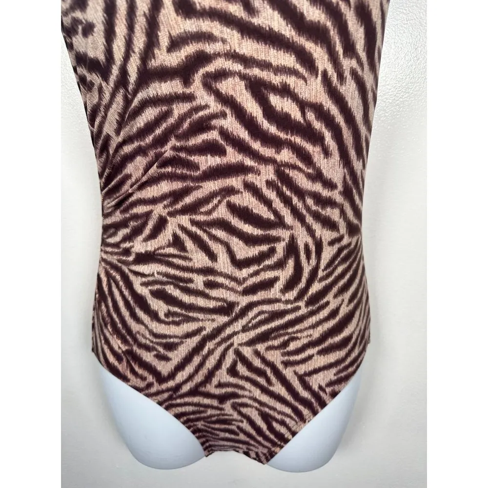 Michael Kors Size 8 Swimsuit Womens One Piece Animal Print One Shoulder Brown - Image 12