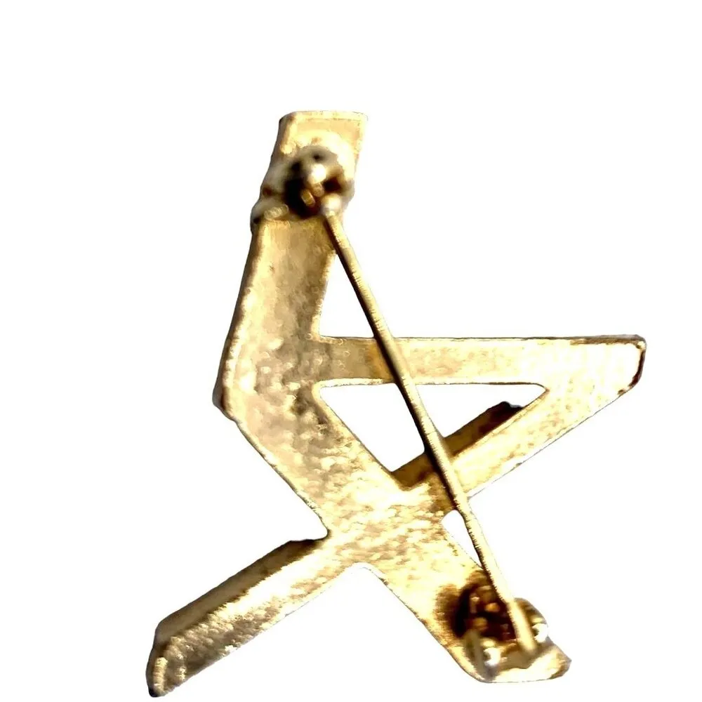 Vintage Womens Brooch Gold Tone Metallic Round Rhinestone XL Initials - Image 4