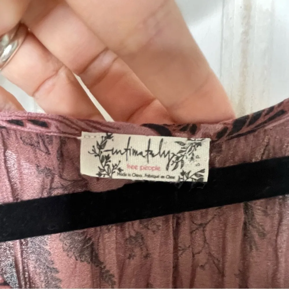 FREE PEOPLE Sleeveless Keyhole Boho Mauve Floral Babydoll Swing Slip Dress 882 - Image 7