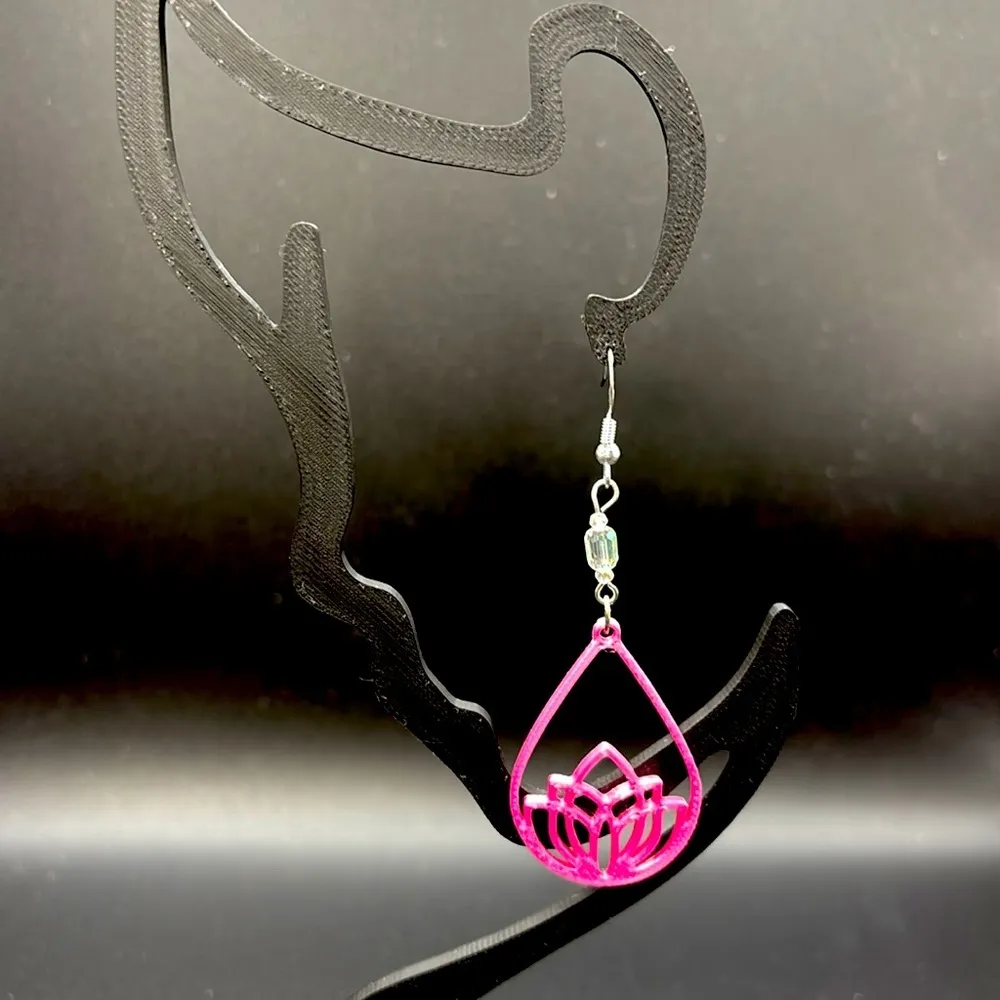 Lotus Teardrop Earrings Pink - Image 2