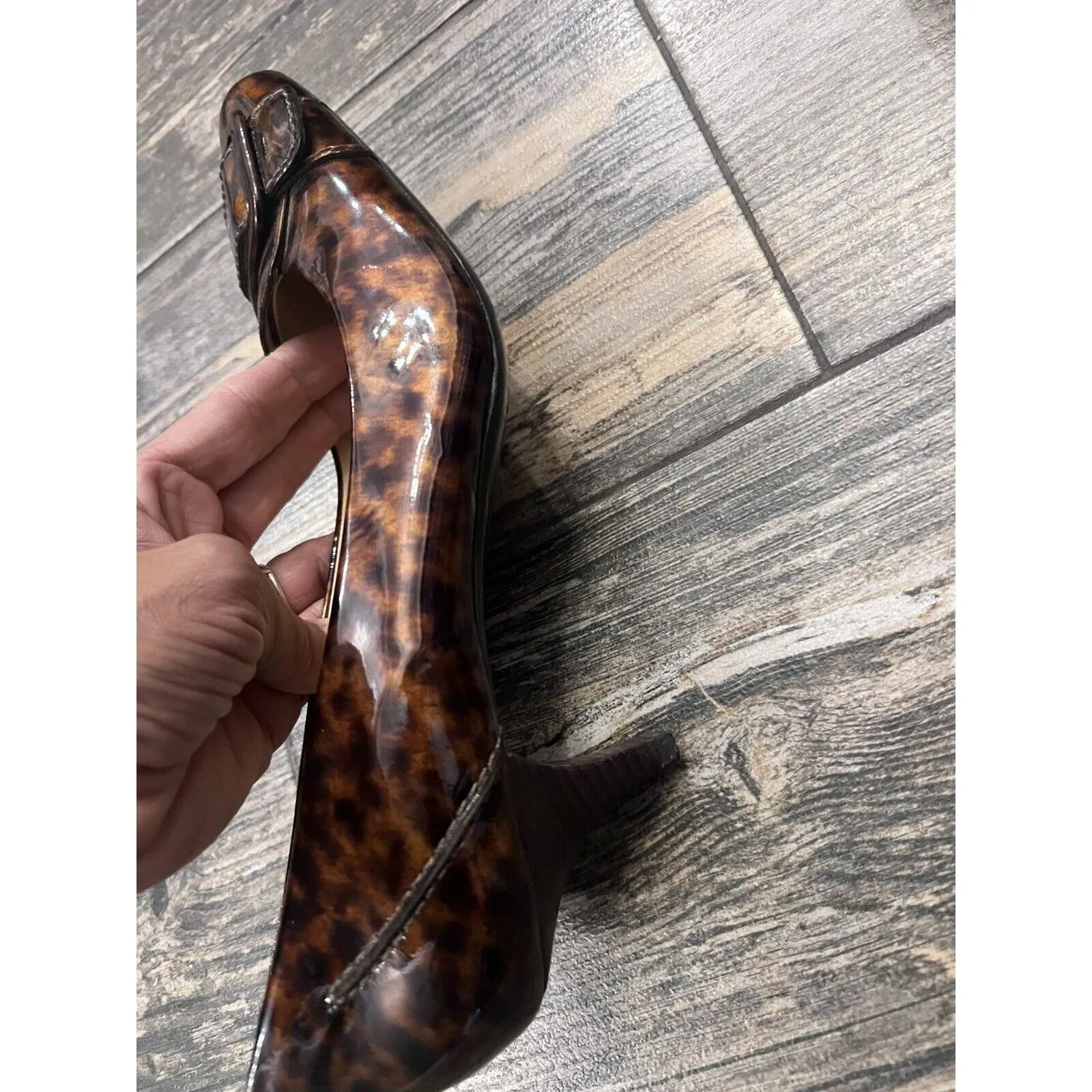 Cole Haan Womens Leopard Patent‎ Leather Square Toe Heel - Size 8B Flaws - Image 4