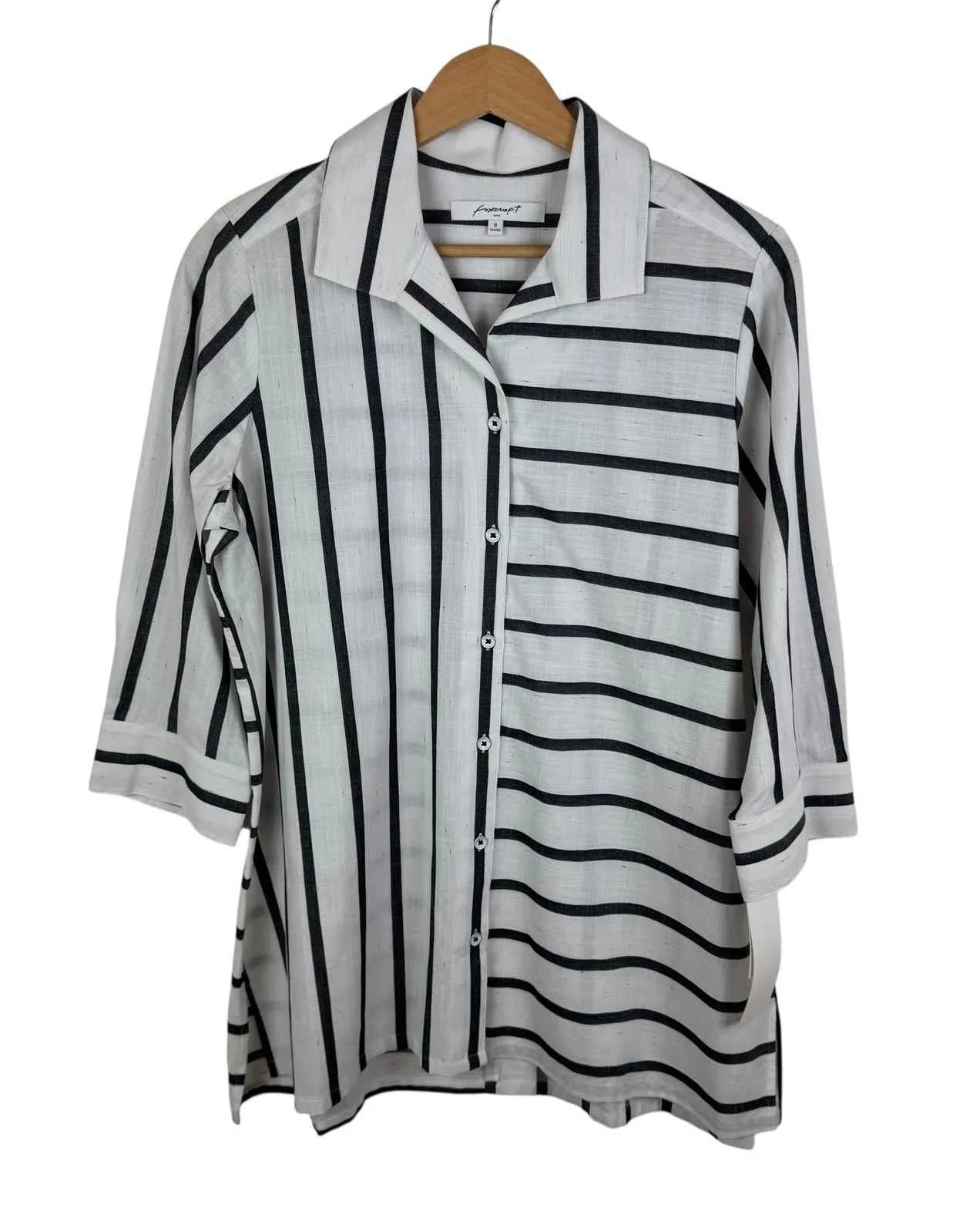 NWT Foxcroft Striped Button Down Shirt Size 8 Cotton Minimalist Coastal Office - Image 1
