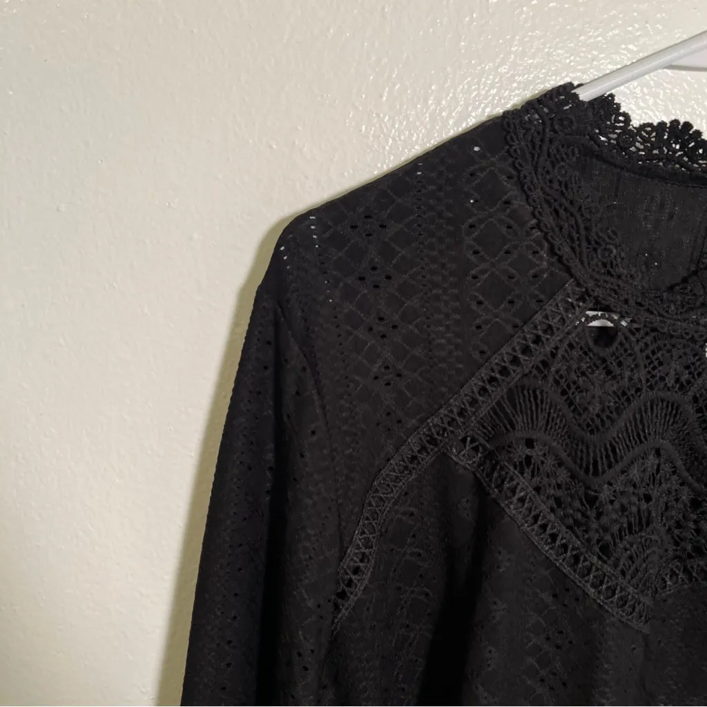 Shein Curve Long Sleeve Blouse Black Lace High Neck Keyhole 2XL - Image 5