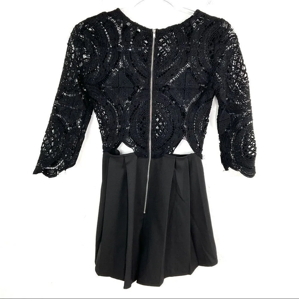 Charlotte Russe  Black Crochet 3/4 Sleeve Romper XS - Image 7