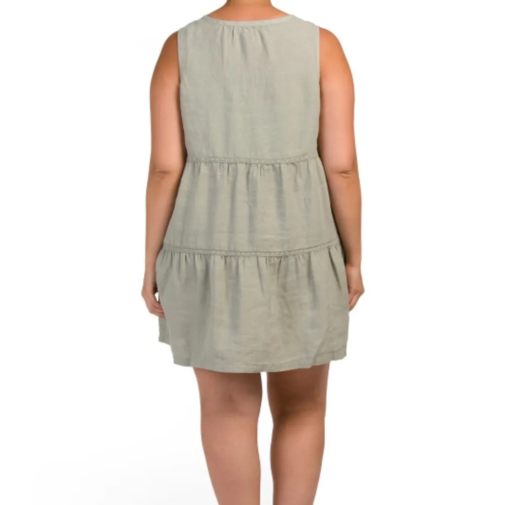 Lucky Brand Plus Size Linen Sleeveless V-neck Tiered Crochet Trim Mini Dress 1X - Image 2