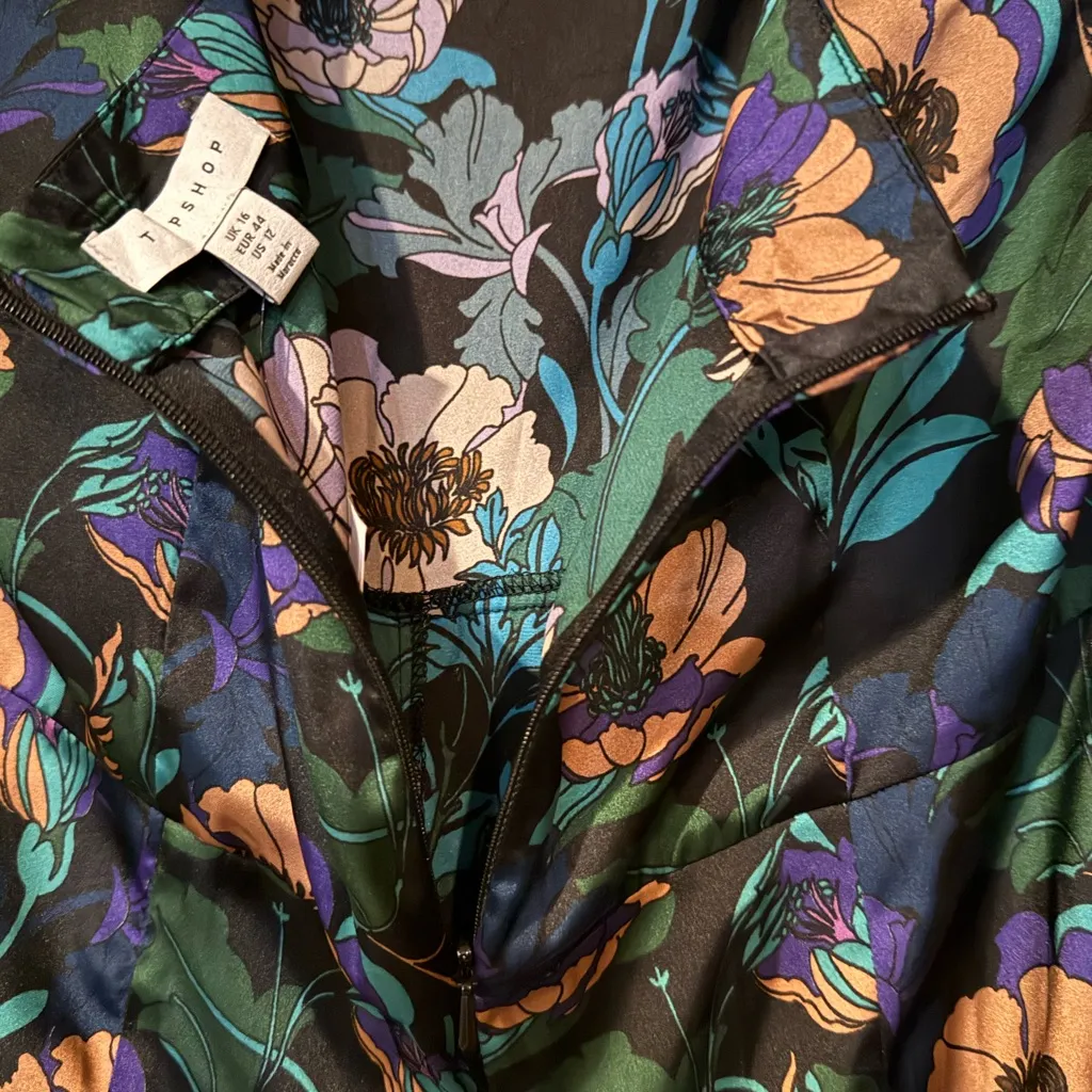 TOPSHOP 70s Floral Print Wide Leg Jumpsuit In Multicolor size 14 - Image 8