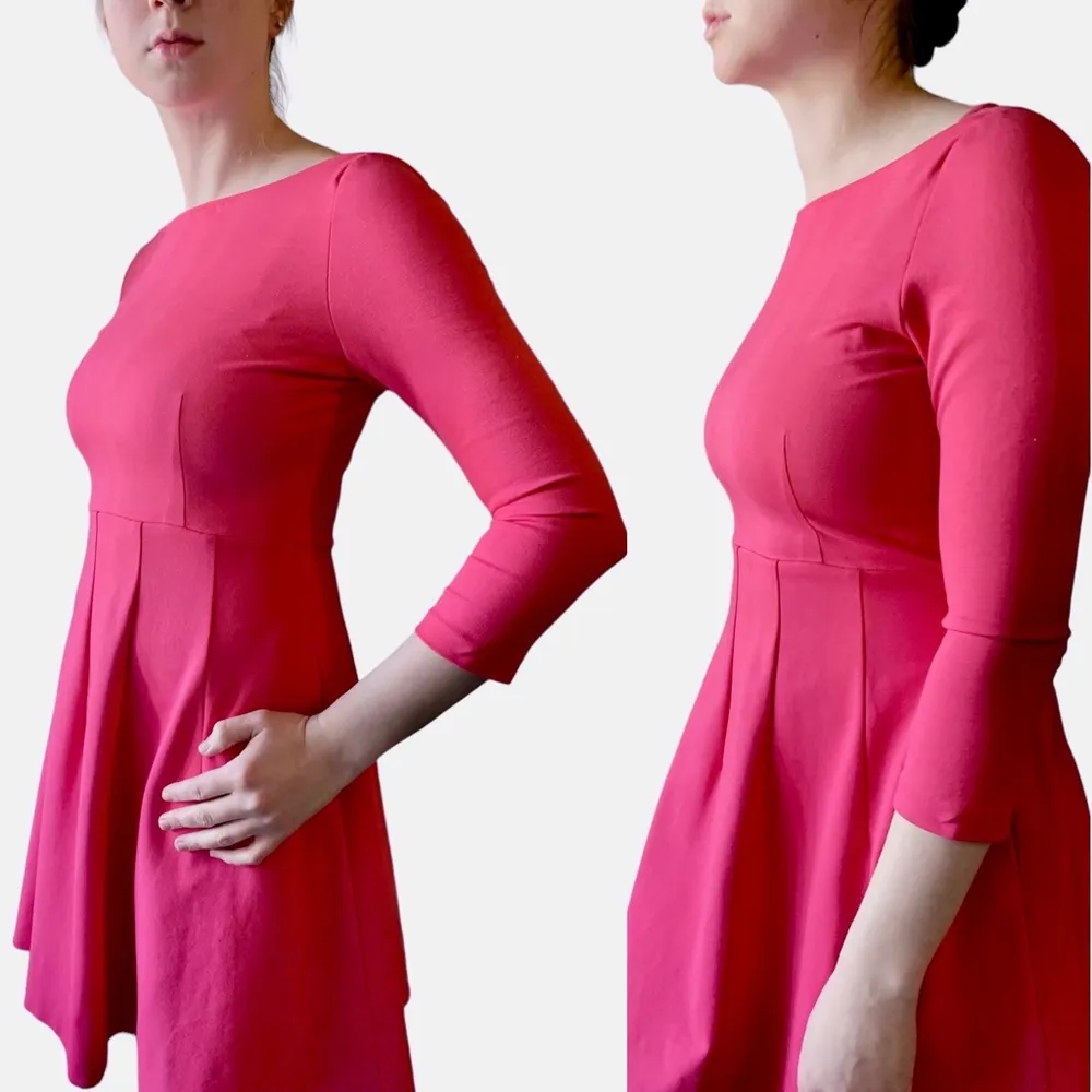 Kate Spade Solid Pink Fit & Flare Mini Dress Boatneck 3/4 sleeve - Image 2