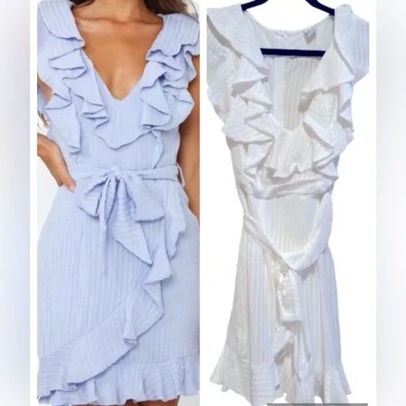 ANGEL BIBA MY EYES OPEN WHITE RUFFLE FLOUNCY SLEEVELESS MINI DRESS L - Image 2