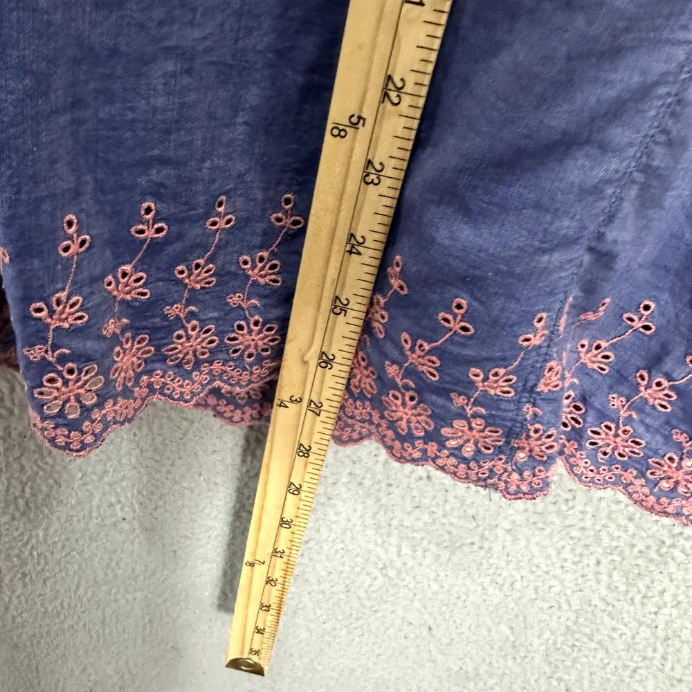 American Eagle Mini Dress Women 10 Blue Chambray Crochet Eyelet Pockets Y2K Boho - Image 6