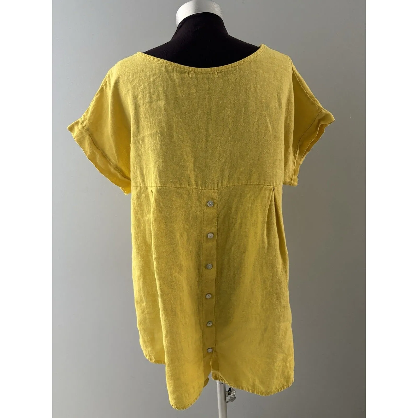 TERZO MILLENNIO Linen Top Button Back M Yellow Lagenlook Beach Lightweight Italy Size M - Image 2