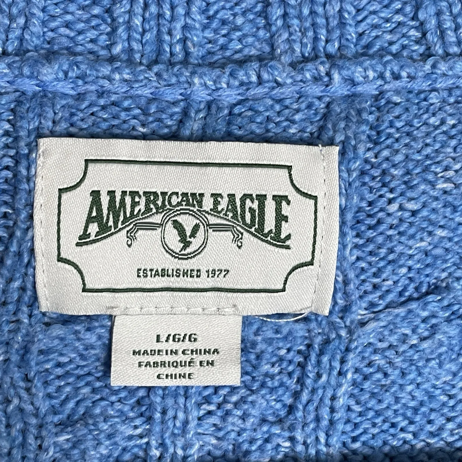 American Eagle Size Large Cable Knit Cropped Cardigan Sweater Women Blue Preppy - Image 3