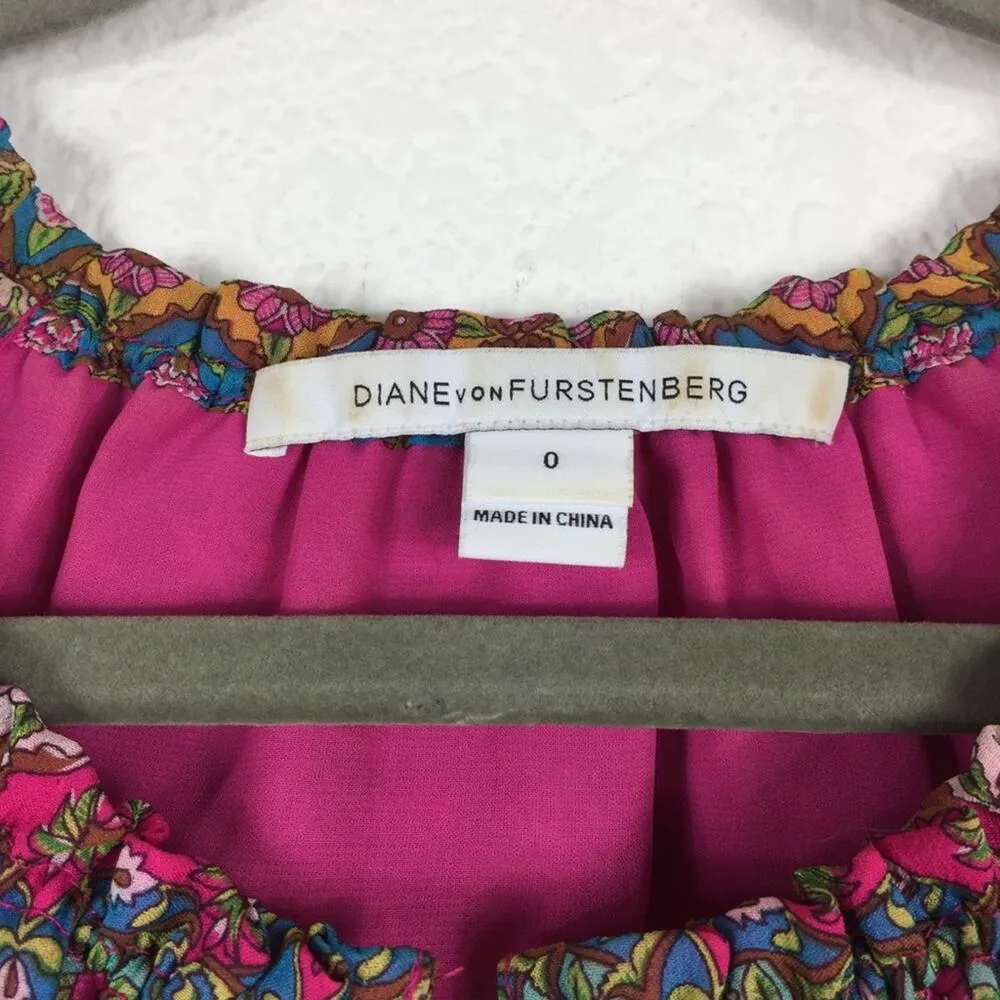 Diane Von Furstenberg Parry 100% Silk Mini Dress Size 0 Red Chevron Boho Print - Image 6