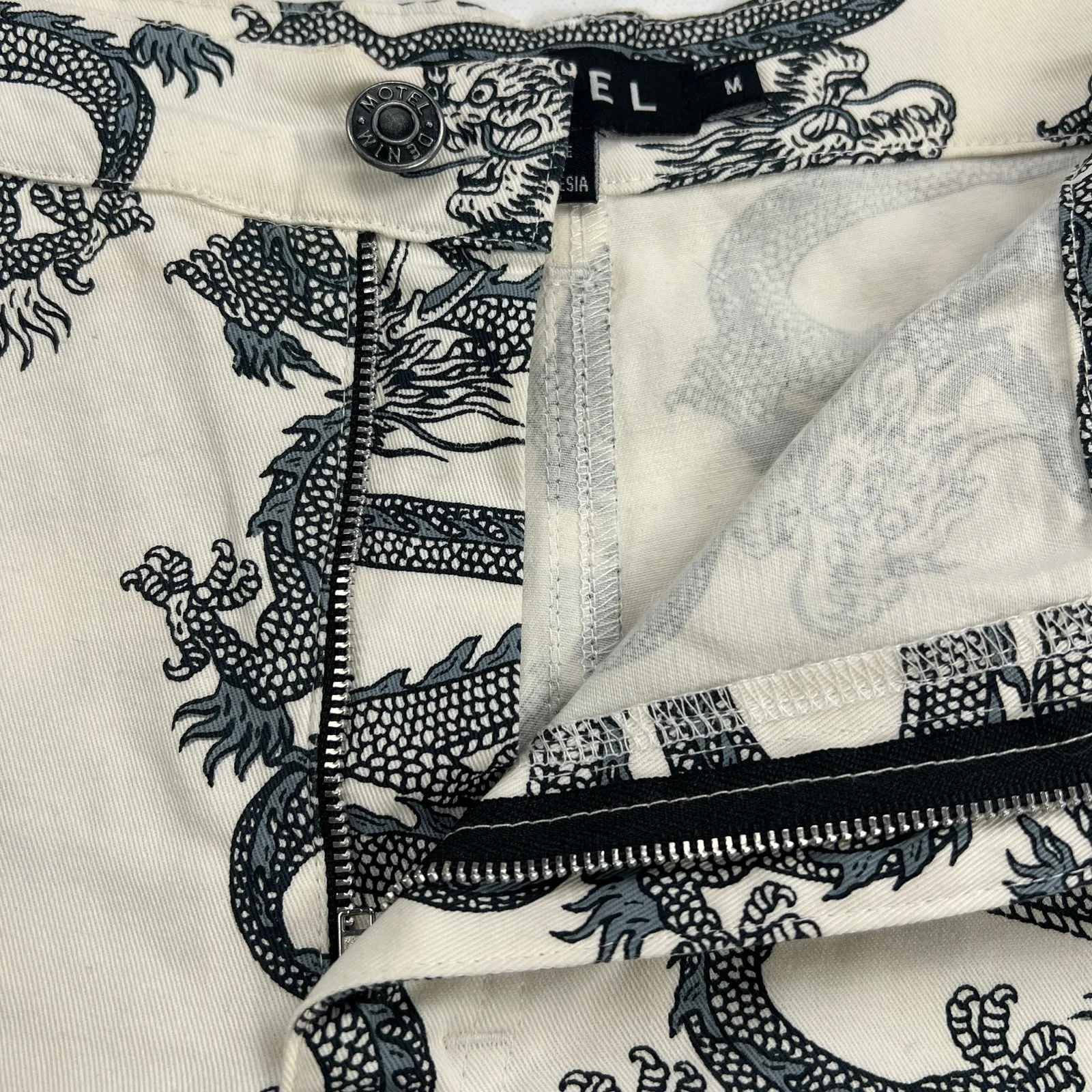 MOTEL Rocks Zoven Trousers Dragon Rope White High Waist 32" Inseam Size M - Image 11