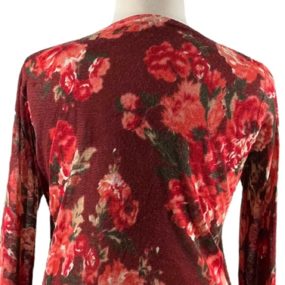 LOFT Cardigan Sweater Button Up Long Sleeve Burgundy Pink Floral Women’s Size XL - Image 8