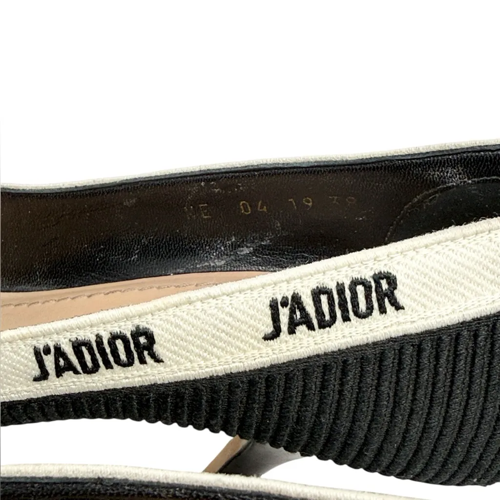 Dior J’Adior Logo Ribbon Black Canvas Slip On Pointed Toe Pumps Size 38 - Image 7