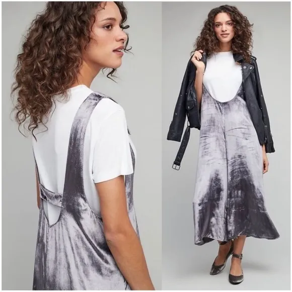 Women’s Anthropologie Maeve Velvet Overalls Romper Jumpsuit Grey Loose - Image 2