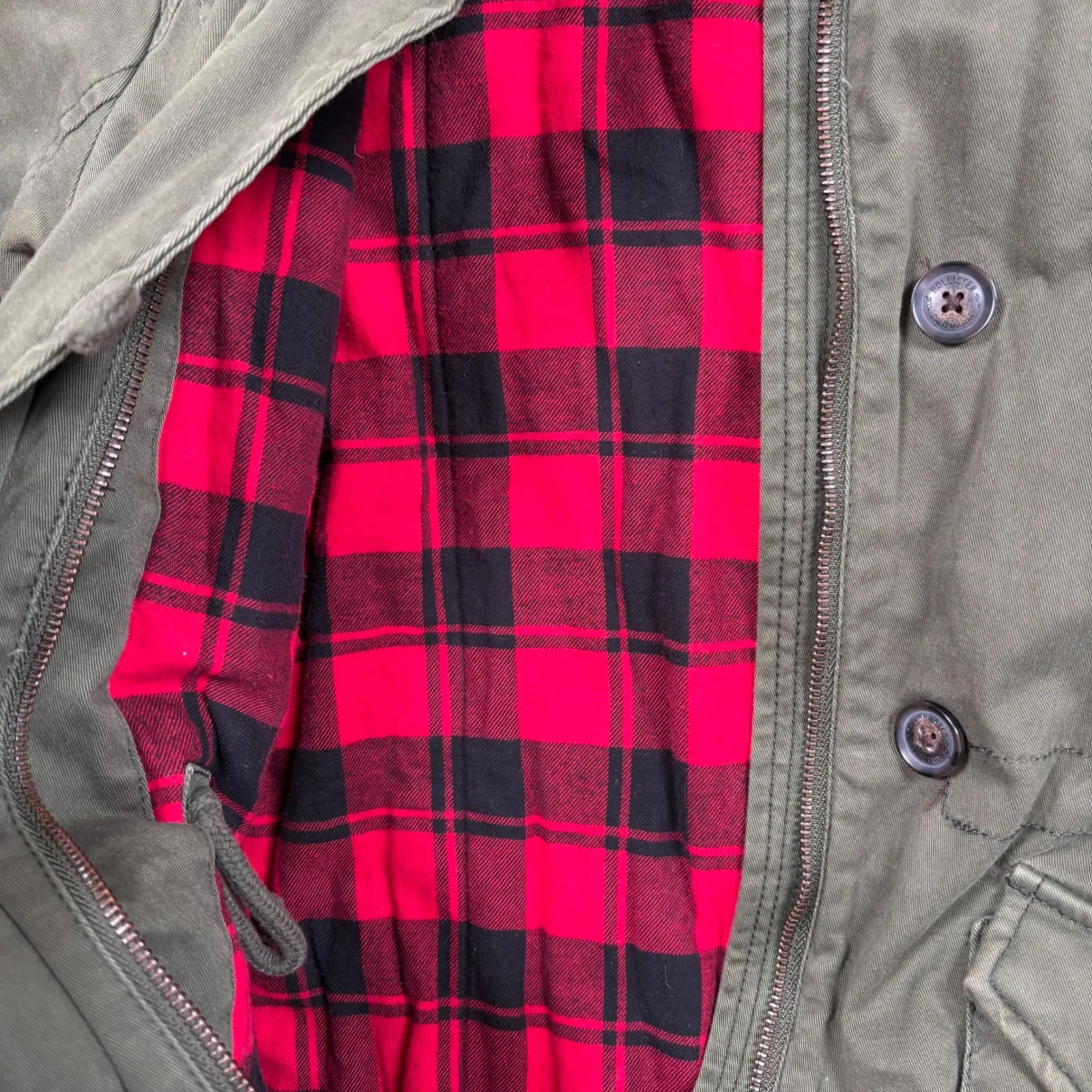 Hollister Sherpa Lined Utility Jacket Military Green Hooded Parka Women's Size S - Image 4