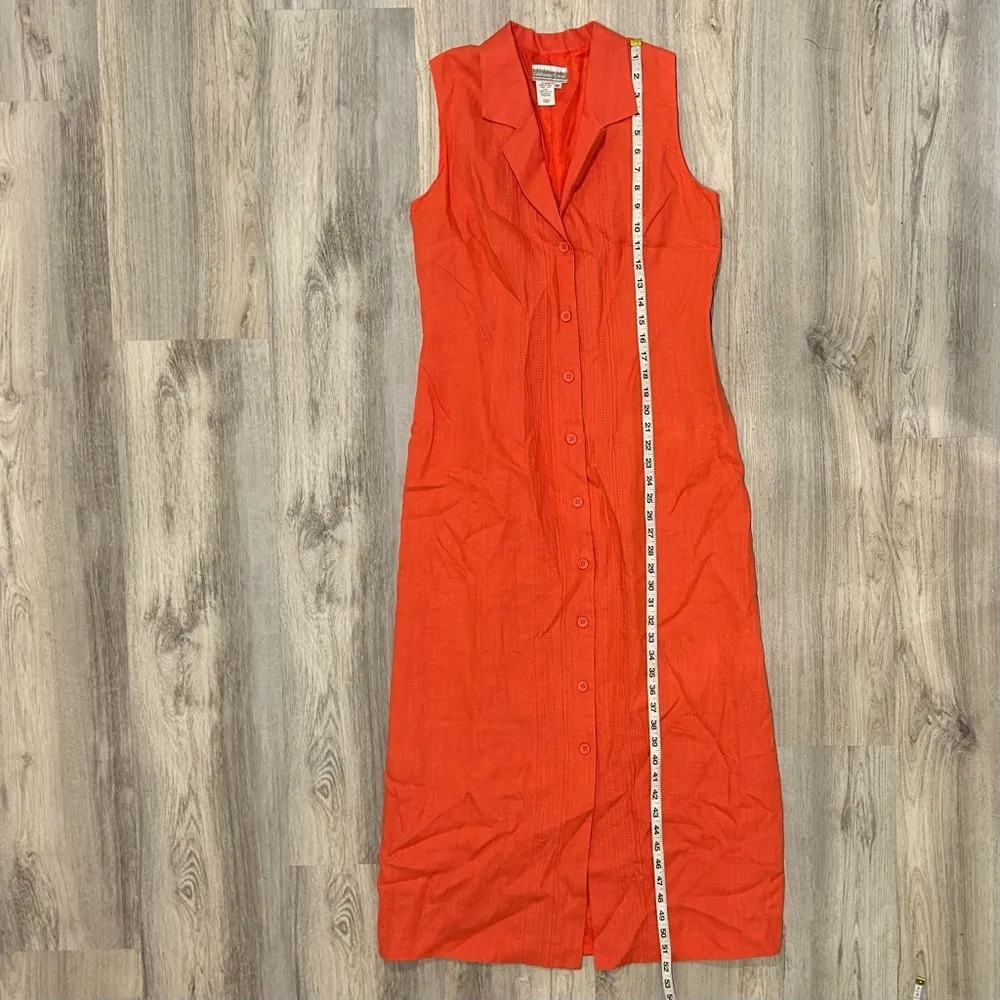 Vintage Coldwater Creek Button Up Linen Midi Dress Satin Lined Coral Size 12 - Image 2