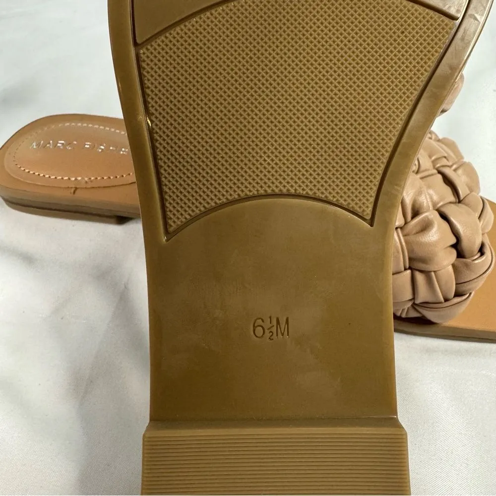 Marc Fisher Tan Natural Size 6.5 Caspian Flat Sandal Slip On Woven Faux Leather - Image 5