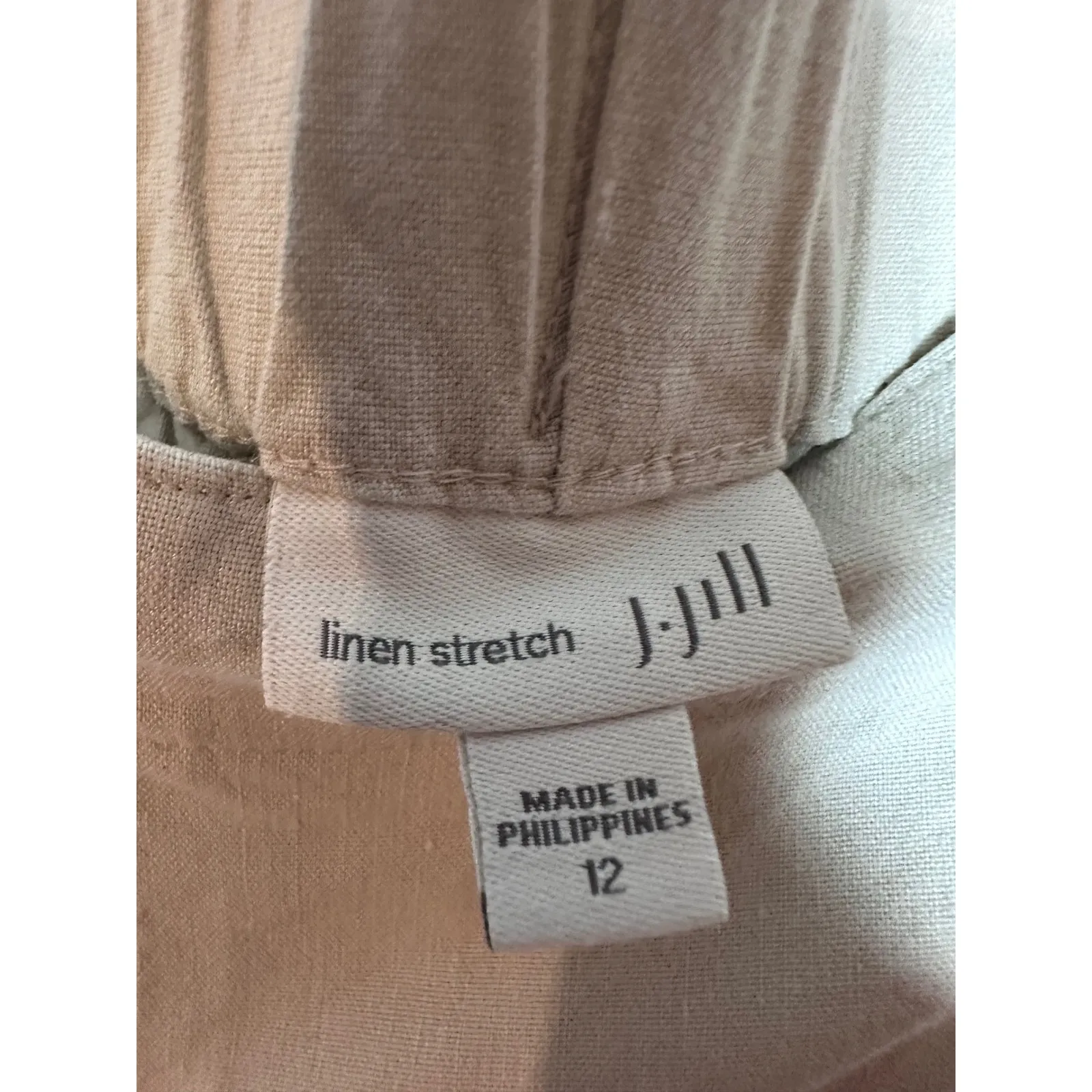 J.Jill Linen Stretch Pants Womens Sz 12 Beige Casual Elastic Waist Lightweight - Image 2
