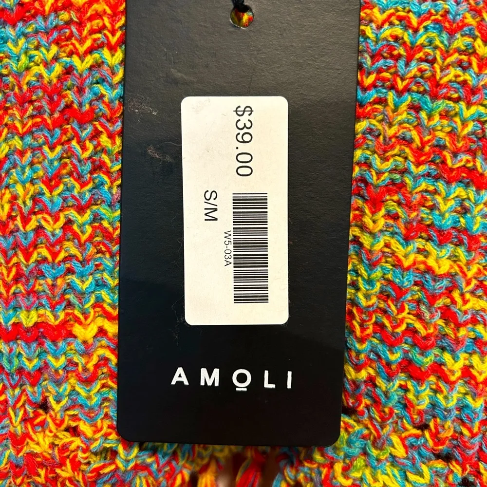 NWT Copacabana Knit Crop Top Tank with Fringe By Amoli Red Size M - Image 4